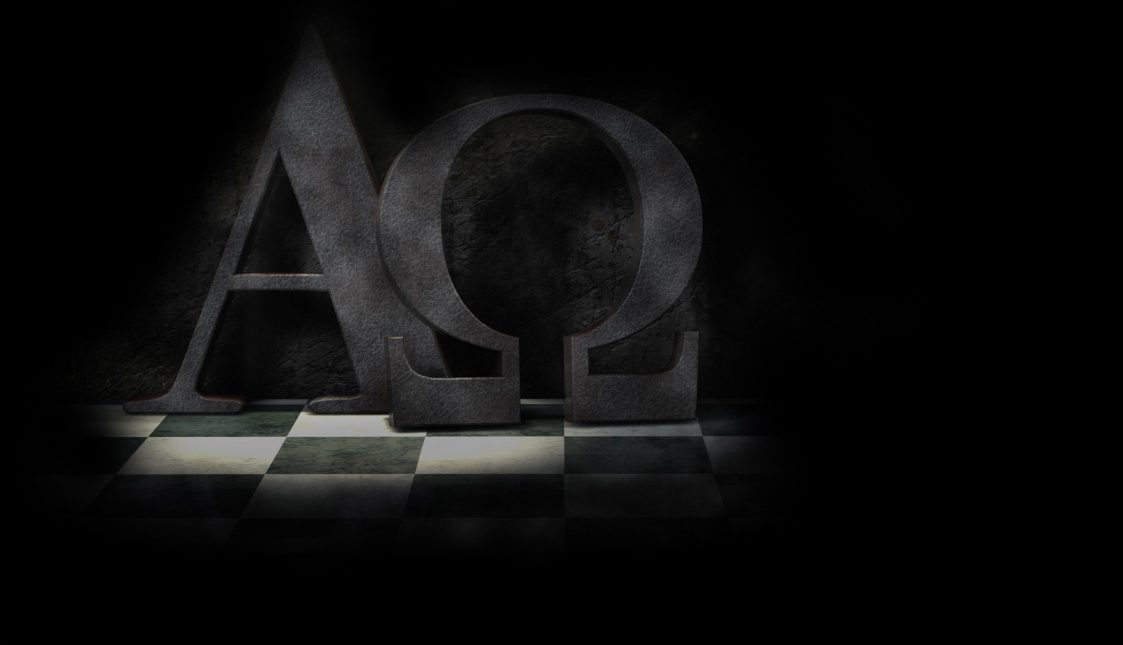 SEO ist das A und O Ein schwarzes Alpha- und Omega-Symbol auf schwarzem Hintergrund