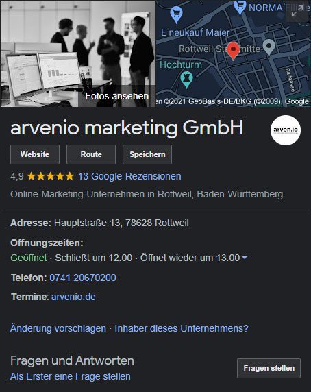 arvenio marketing Google My Business Eintrag arvenio marketing Google My Business Eintrag