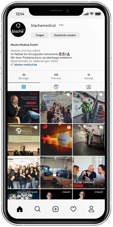 Der Social-Media-Feed des arven.io-Kunden blache medical