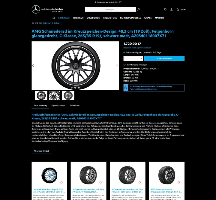 Screenshot aus dem Mercedes-Benz-Kalbacher Onlineshop