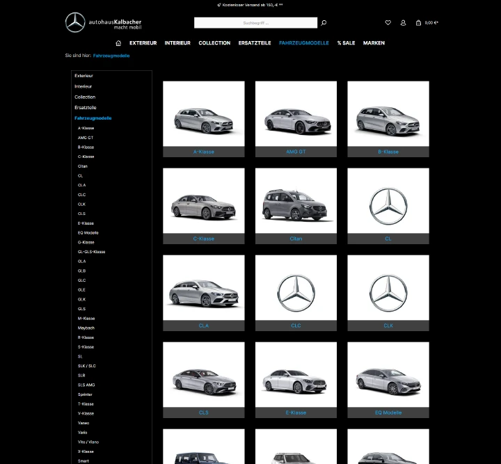Screenshot aus dem Mercedes-Benz-Kalbacher Onlineshop