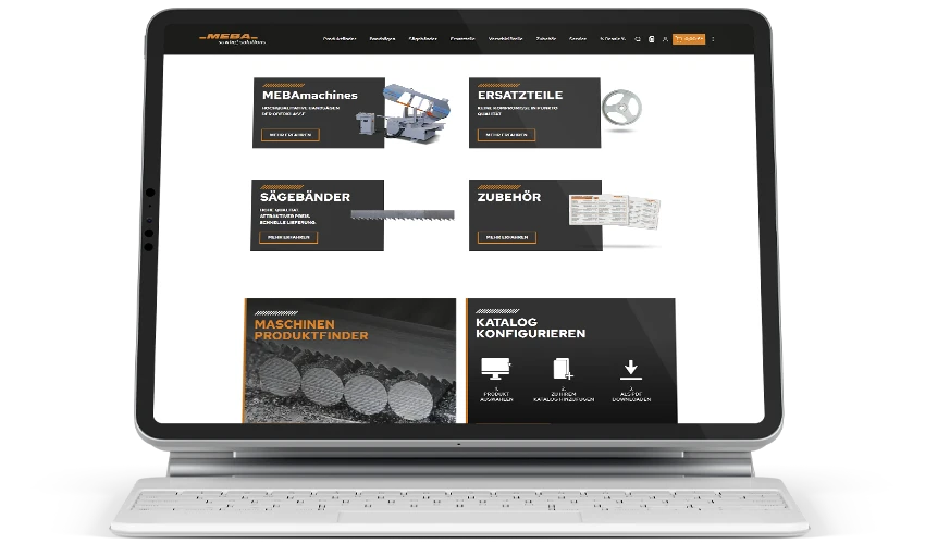 MEBA Onlineshop Der Onlineshop des arven.io-Kunden MEBA auf einem Desktop