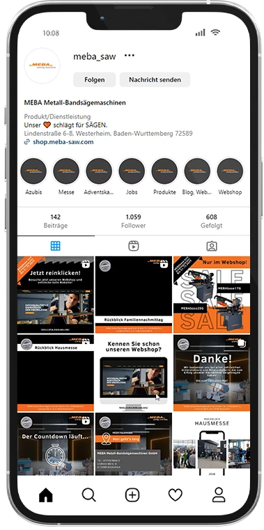 Der Social-Media-Feed des arven.io-Kunden MEBA
