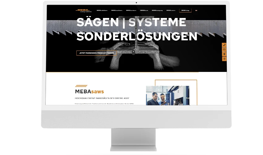 MEBA Webseite Die Webseite des arven.io-Kunden MEBA auf einem Desktop