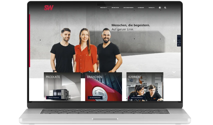 Webseite von SW Die Webseite des arven.io-Kunden SW auf einem Laptop