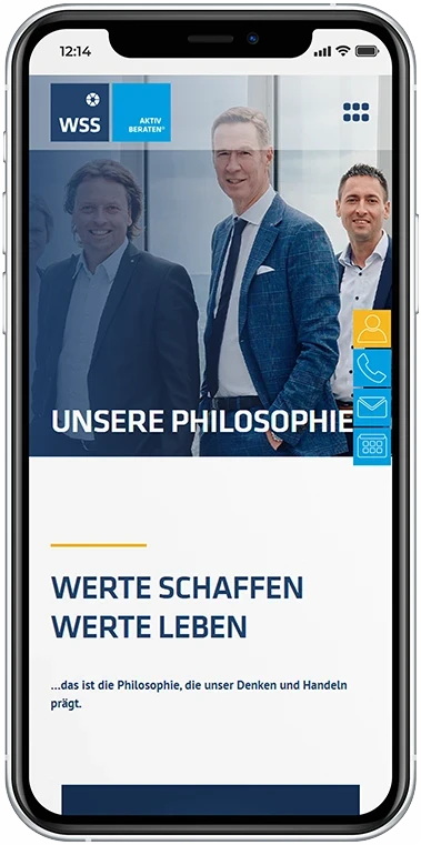 Die neue Webseite des arven.io-Kunden WSS auf einem Smartphone abgebildet