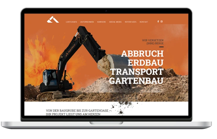 Die Webseite des aven.io-Kunden BaggerStauch, dargestellt auf einem Bildschirm