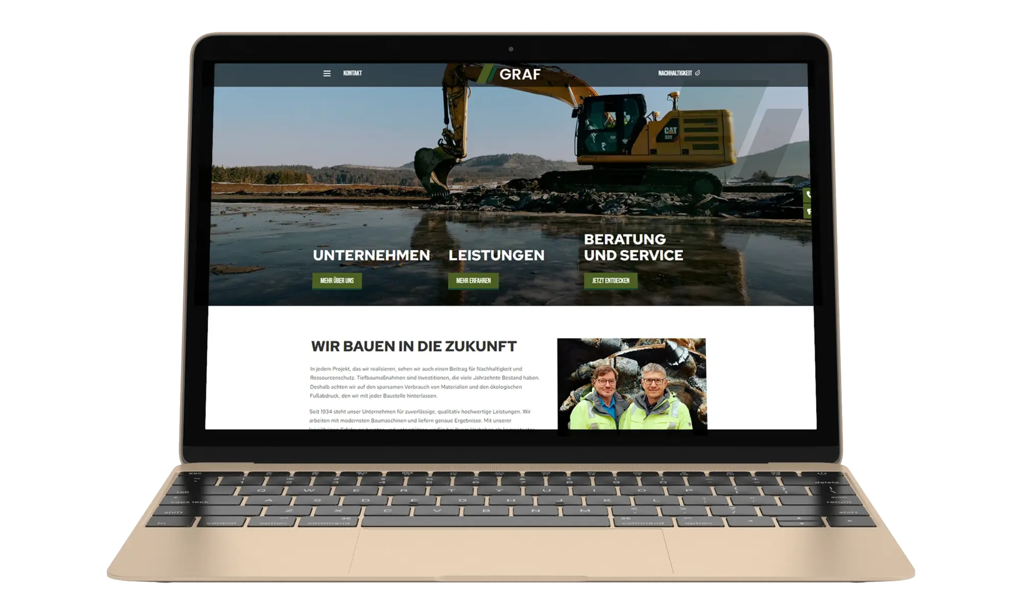 Die Webseite des aven.io-Kunden Graf, dargestellt auf einem Bildschirm
