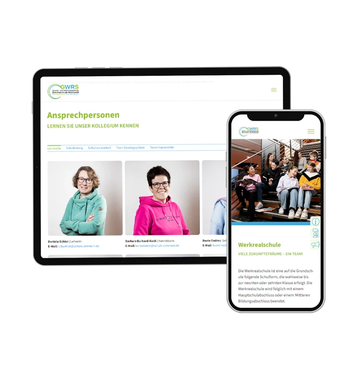 Die Webseite der GWRS Zimmern ob Rottweil Die Webseite des aven.io-Kunden GWRS Zimmern ob Rottweil, dargestellt dem iPad und iPhone