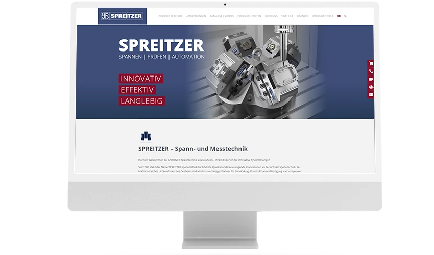 Die Webseite von Spreitzer Die Webseite des arven.io-Kunden Spreitzer auf einem Desktop