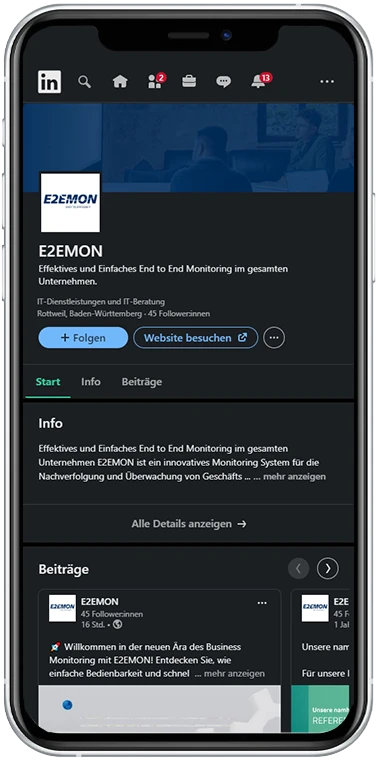 Der Social-Media-Feed des arven.io-Kunden E2EMON
