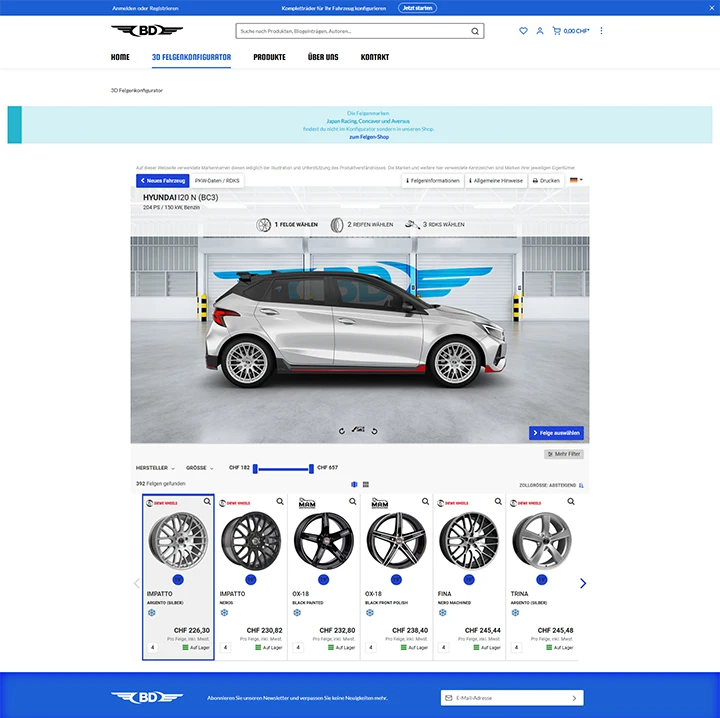 Blue Design Felgenkonfigurator Screenshot aus dem Felgenkonfigurator von Blue Design