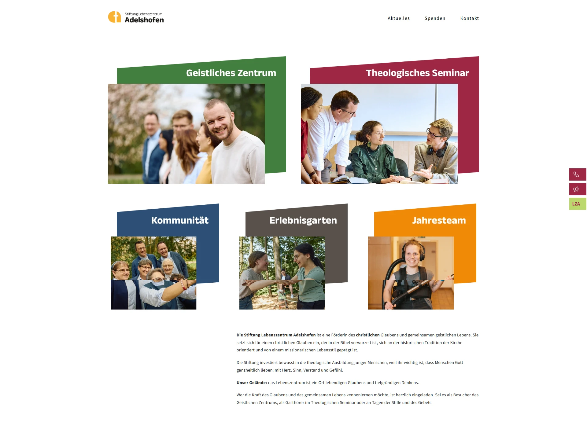 Screenshot der Stiftung Lebenszentrum Adelshofen Seite