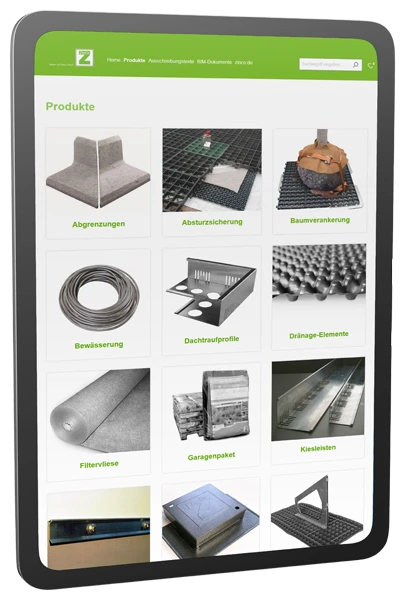 Der digitale Produktkatalog von ZinCo auf einem Tablet dargestellt