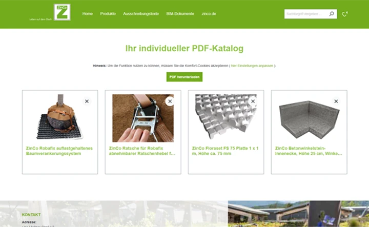 Screenshot aus dem digitalen ZinCo Produktkatalog mit PDF-Katalog-Plugin